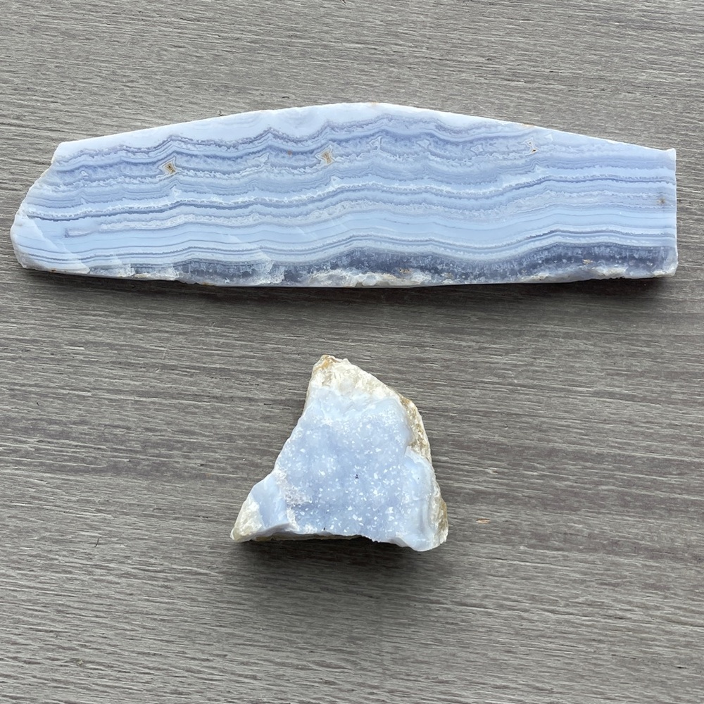 Blue Lace Agate Polished Slab and Raw Druzy (Bundle)